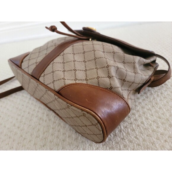 Vintage Bally Logo Canvas Print & Brown Leather handbag shoulder bag ITALY - Picture 11 of 15